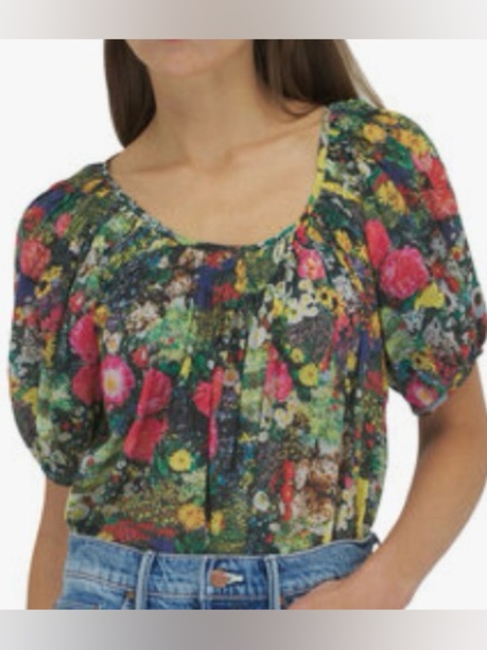Mother The Garden Party Top in Pretty as a Picture green and pink floral - small